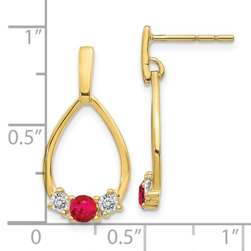 10k Yellow Gold Ruby & White Sapphire Post Dangle… - image 4